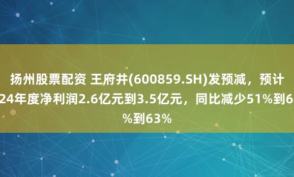 扬州股票配资 王府井(600859.SH)发预减，预计2024年度净利润2.6亿元到3.5亿元，同比减少51%到63%