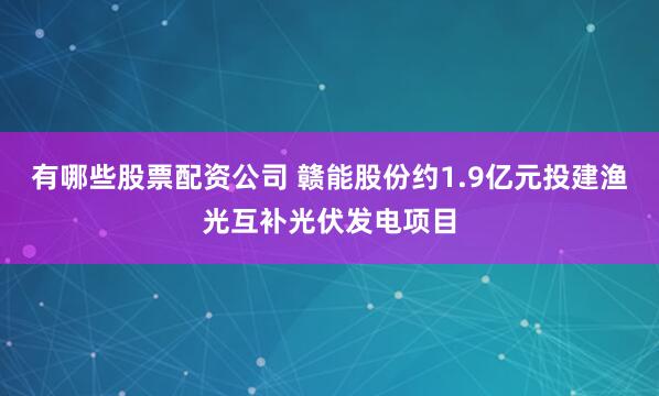有哪些股票配资公司 赣能股份约1.9亿元投建渔光互补光伏发电项目