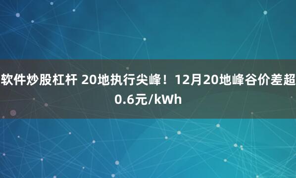软件炒股杠杆 20地执行尖峰!12月20地峰谷价差超0.6元/kWh
